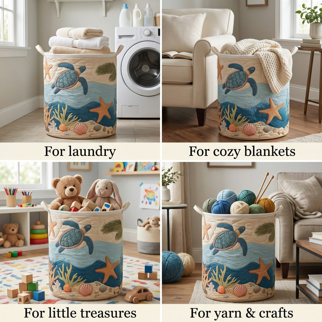 Quilted laundry basket with canvas carrying handles, freestanding cotton-polyester laundry basket