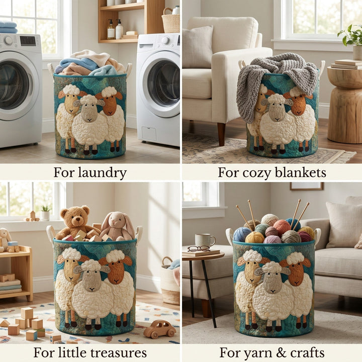 Quilted fabric laundry hamper with canvas handles, freestanding, 3 sizes