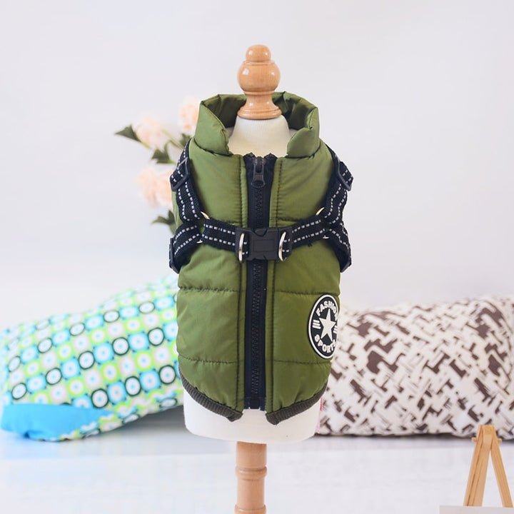 Cold Weather Dog Jacket with Harness Waterproof Padded Puffer Coat for Winter