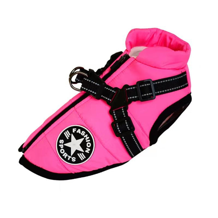 Cold Weather Dog Jacket with Harness Waterproof Padded Puffer Coat for Winter
