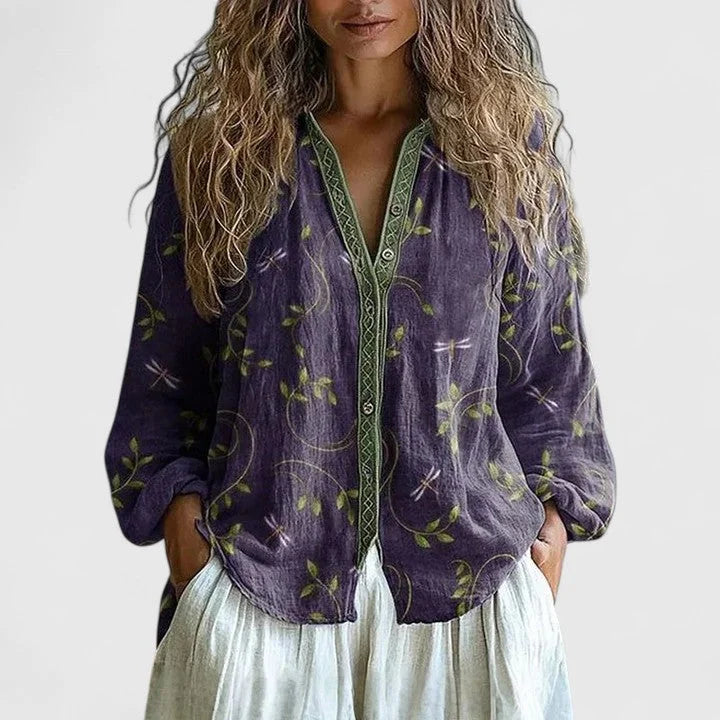 Floral Cotton Button-Front Blouse