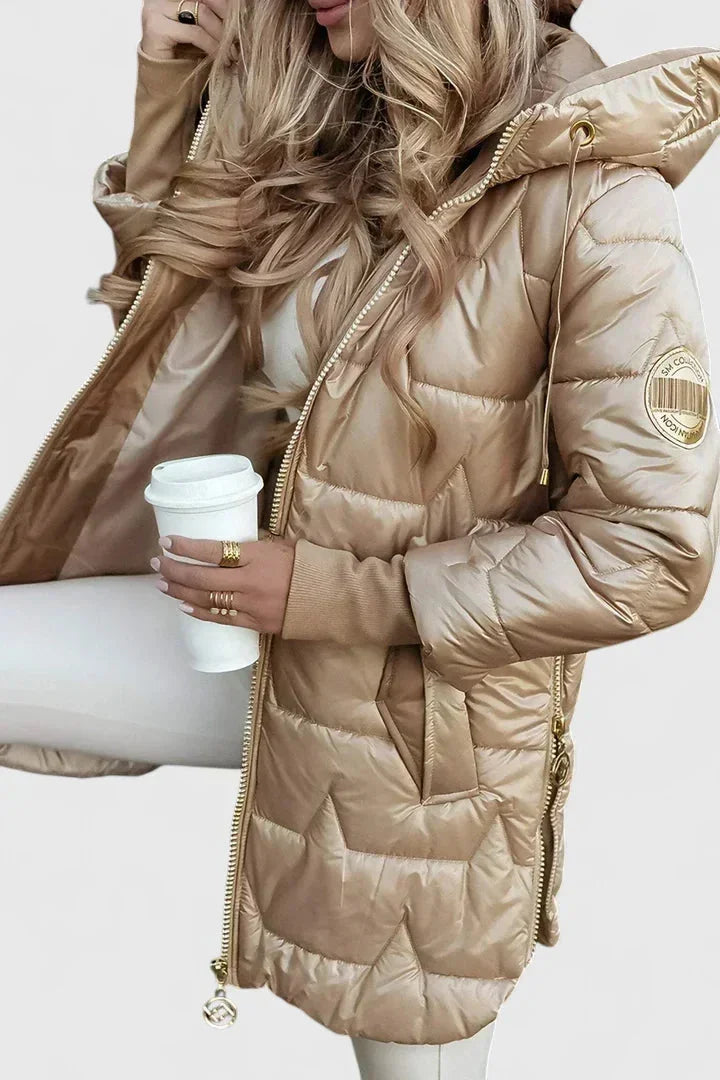 Quilted Zip-Up Hooded Puffer Coat