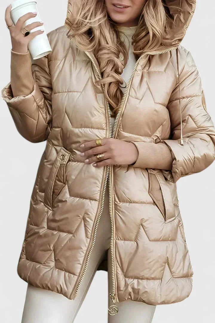 Quilted Zip-Up Hooded Puffer Coat