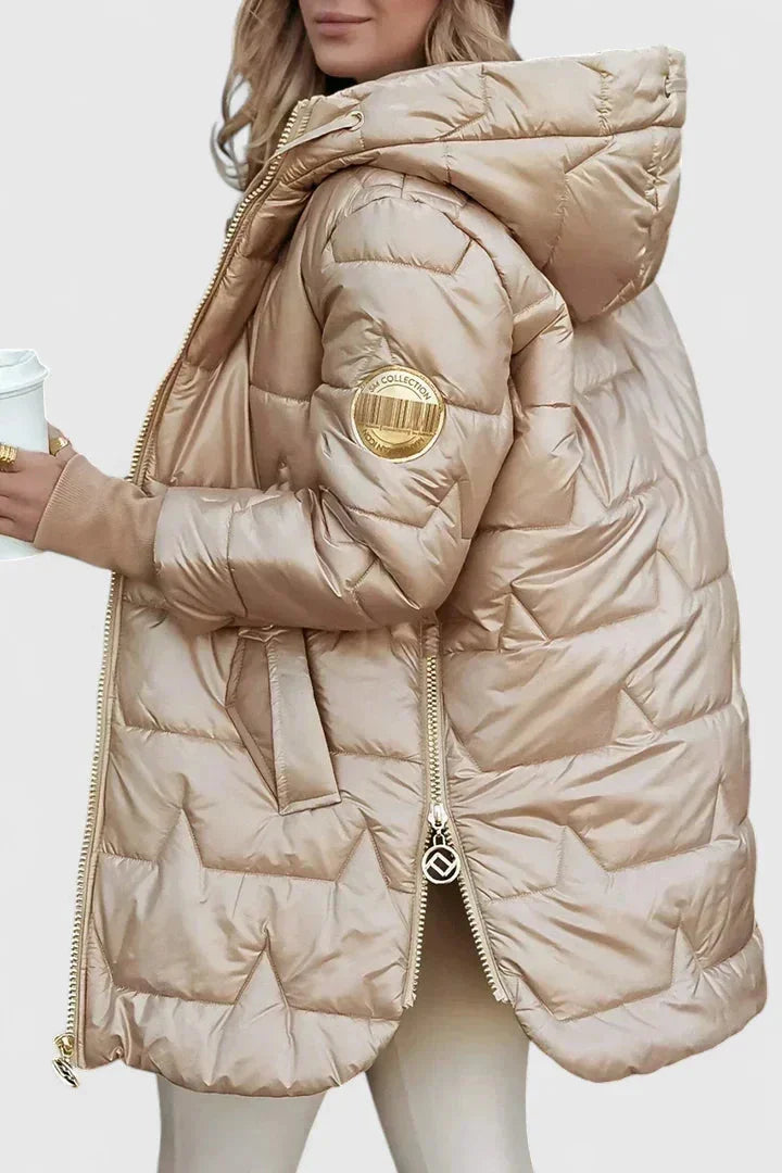 Quilted Zip-Up Hooded Puffer Coat