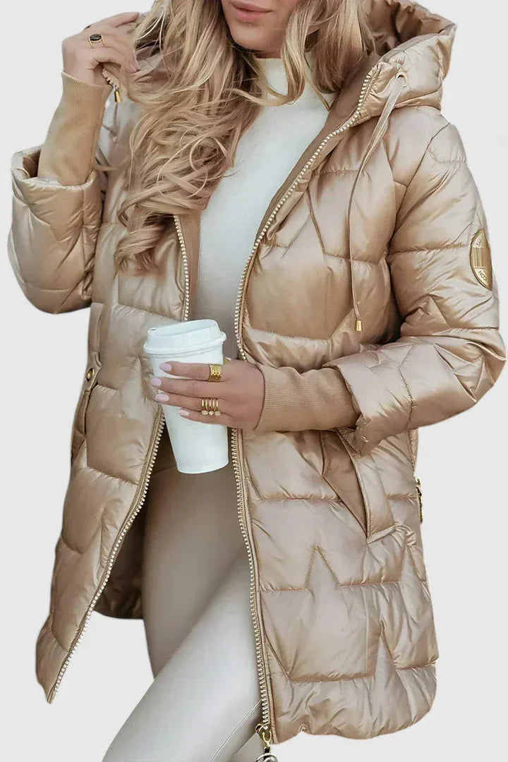 Quilted Zip-Up Hooded Puffer Coat