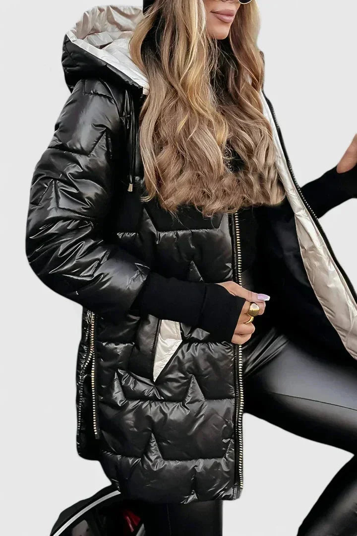 Quilted Zip-Up Hooded Puffer Coat