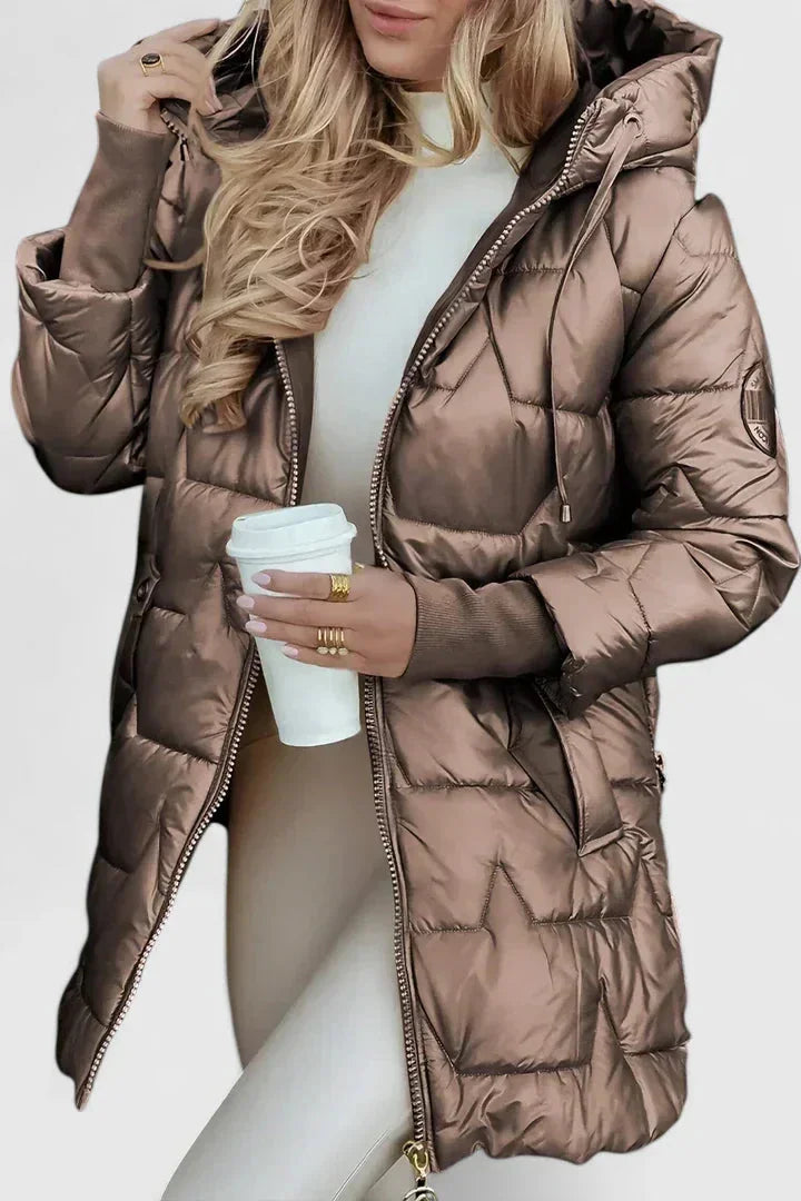 Quilted Zip-Up Hooded Puffer Coat