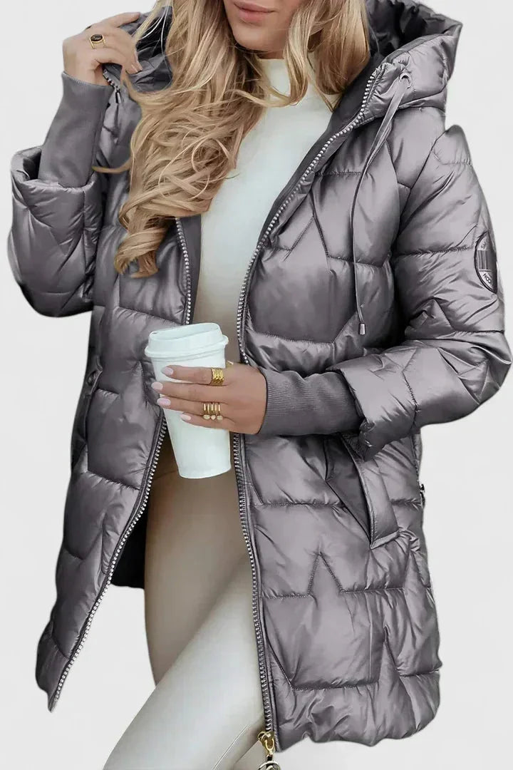 Quilted Zip-Up Hooded Puffer Coat