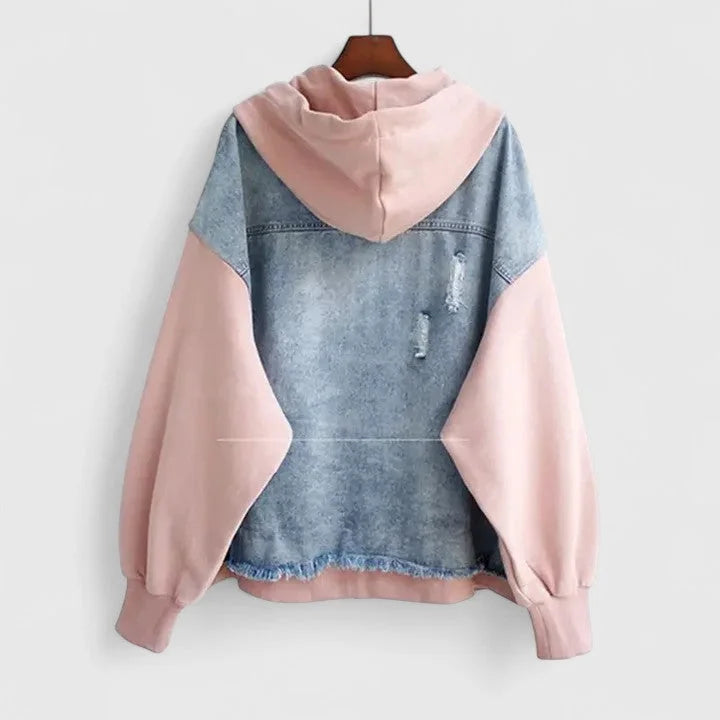 Colorblock Zip-Up Hooded Jacket with Contrast Sleeves