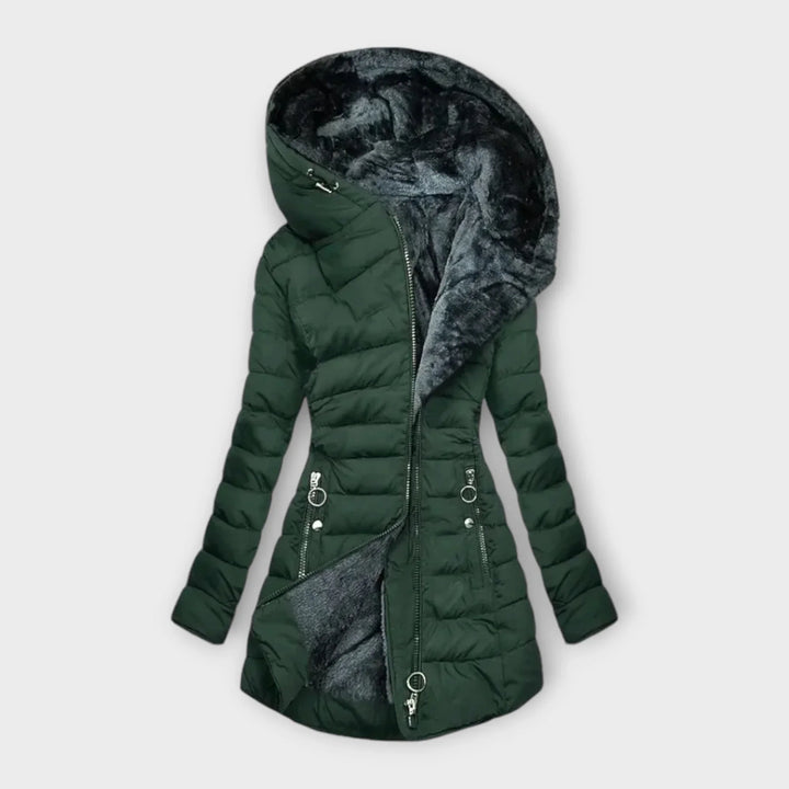 Quilted Zip-Up Puffer Coat with Faux Fur Hood