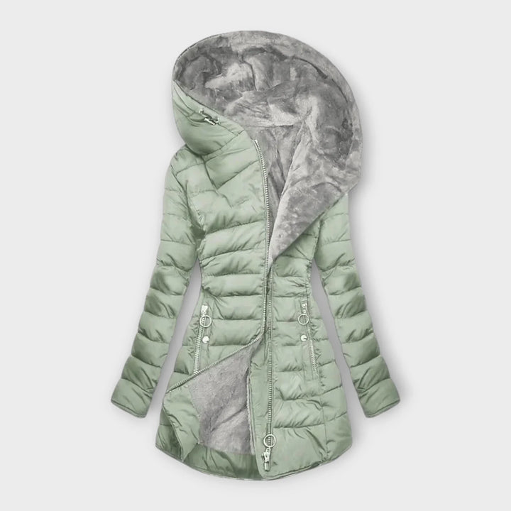 Quilted Zip-Up Puffer Coat with Faux Fur Hood