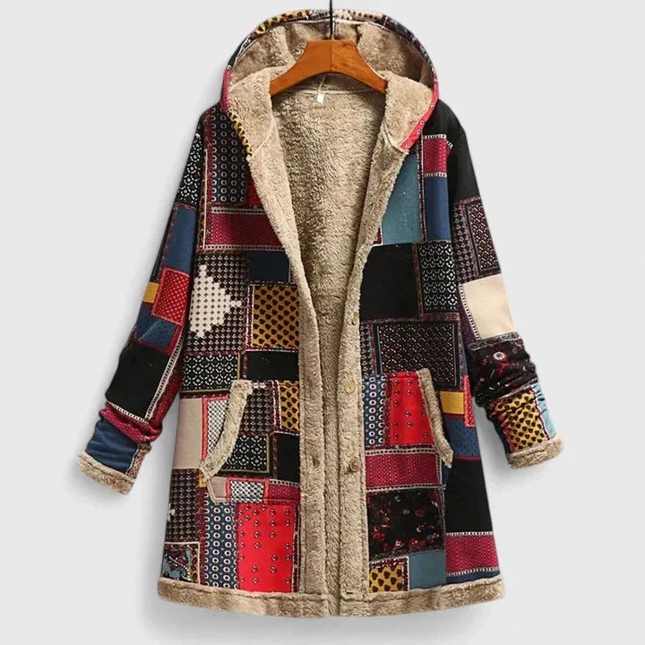 Floral Zip-Up Hood Parka with Sherpa Lining
