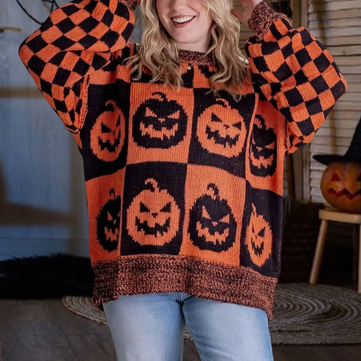 Knit Crew Neck Sweater with Block Pattern