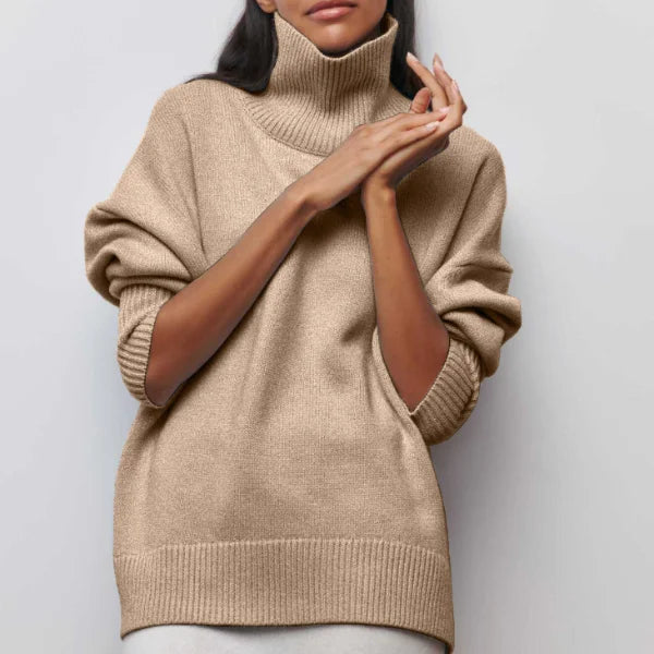 Knit Turtleneck Sweater with Ribbed Cuffs