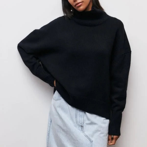 Knit Turtleneck Sweater with Ribbed Cuffs