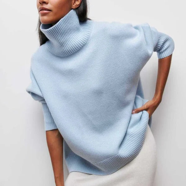 Knit Turtleneck Sweater with Ribbed Cuffs