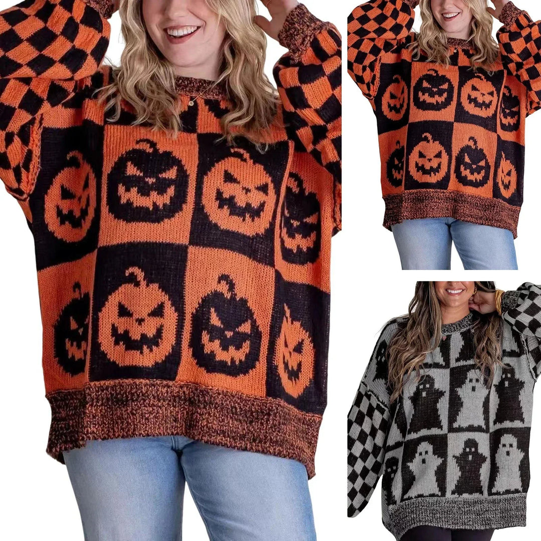 Knit Crew Neck Sweater with Block Pattern