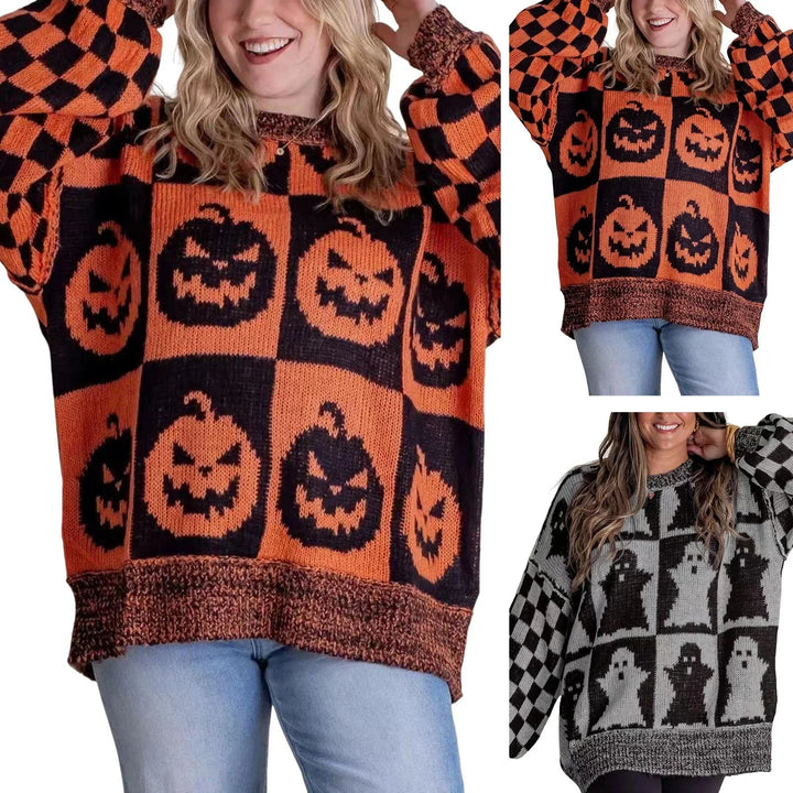 Knit Crew Neck Sweater with Block Pattern