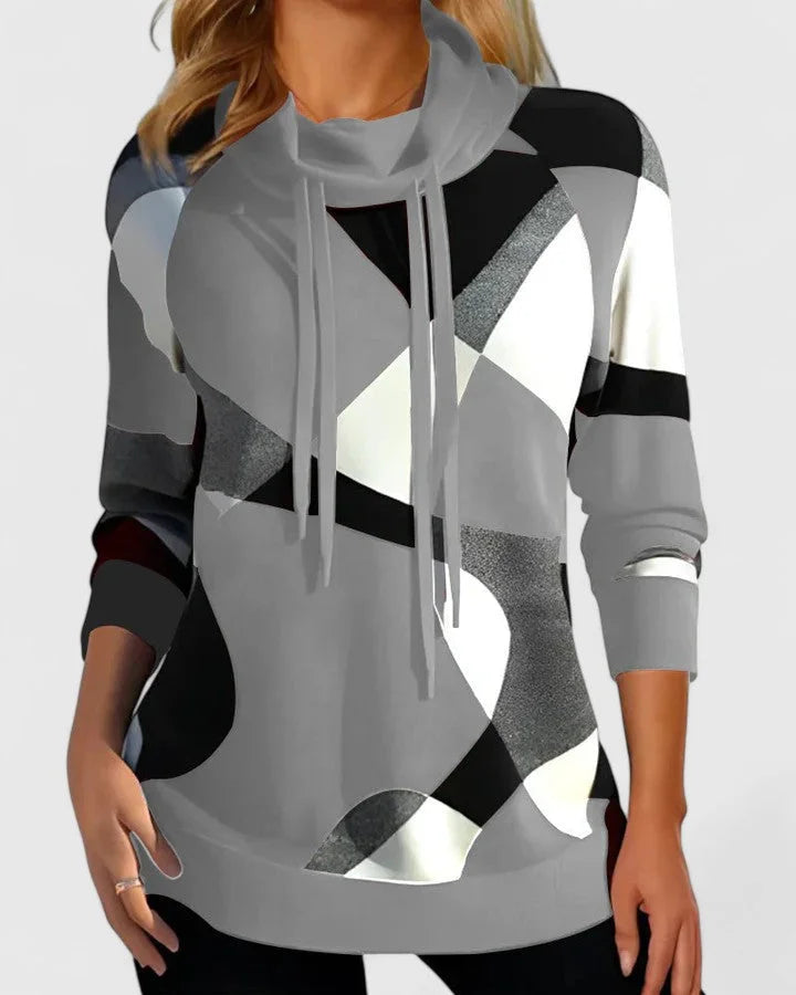 Cowl Neck Knit Sweater with Drawstrings