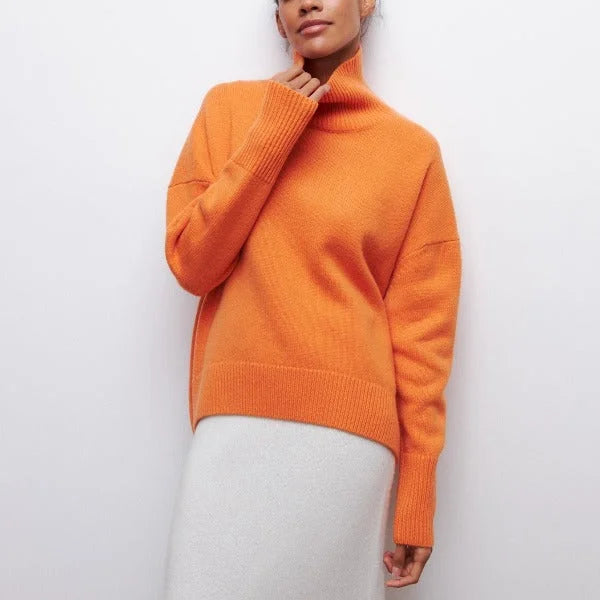 Knit Turtleneck Sweater with Ribbed Cuffs