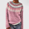 Fair Isle Knit Crew Neck Sweater with Patterned Yoke