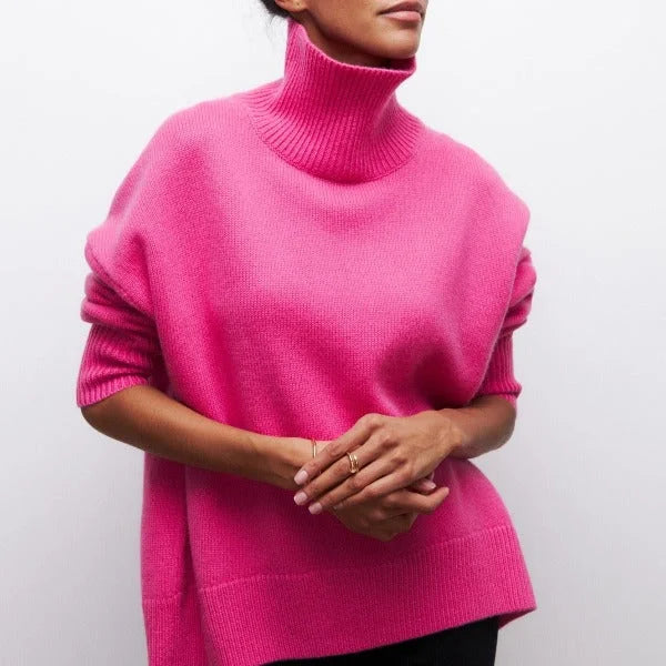 Knit Turtleneck Sweater with Ribbed Cuffs