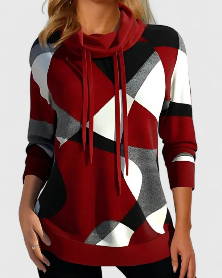 Cowl Neck Knit Sweater with Drawstrings