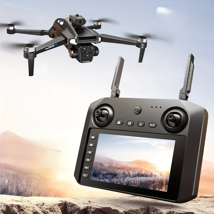 Compact Foldable Camera Drone with Triple Lens and Quadcopter Design for Aerial Photography