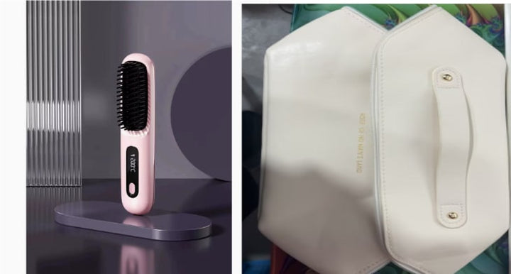 Cordless Hair Straightener Brush with Portable Wireless Design and Digital Temperature Display