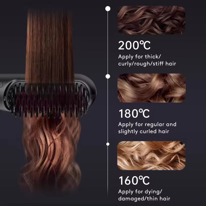 Cordless Hair Straightener Brush with Portable Wireless Design and Digital Temperature Display