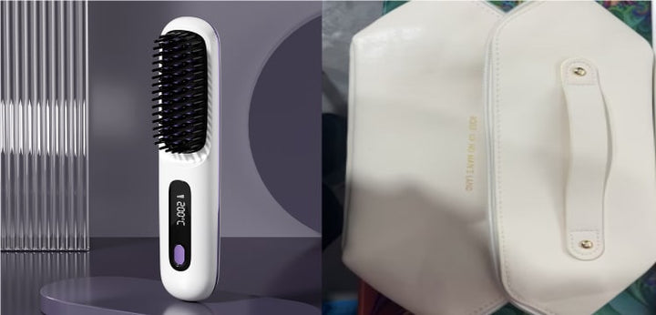 Cordless Hair Straightener Brush with Portable Wireless Design and Digital Temperature Display