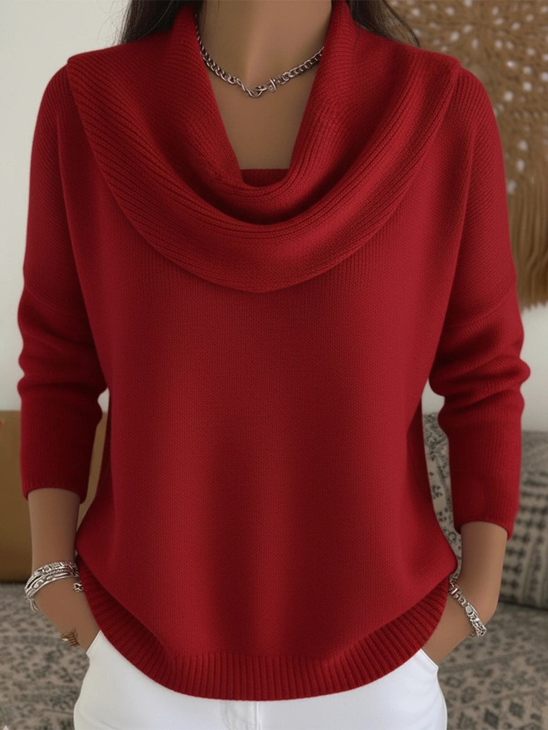 Merino Wool Sweater with Cowl Neck and Long Sleeves for Women