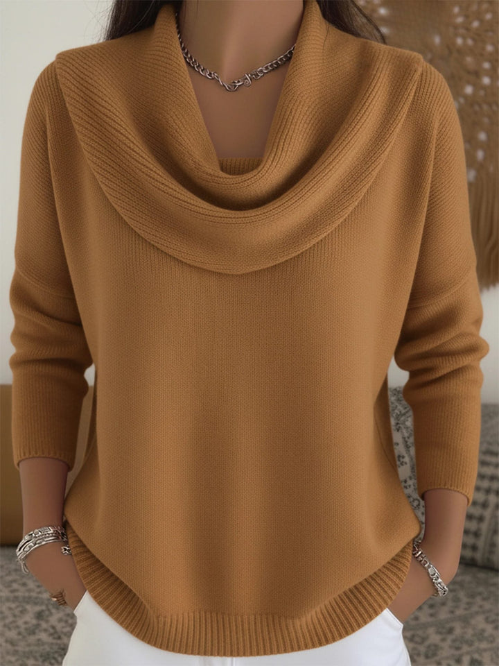 Merino Wool Sweater with Cowl Neck and Long Sleeves for Women