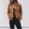 Suede Cropped Jacket with Lapel Collar for Women