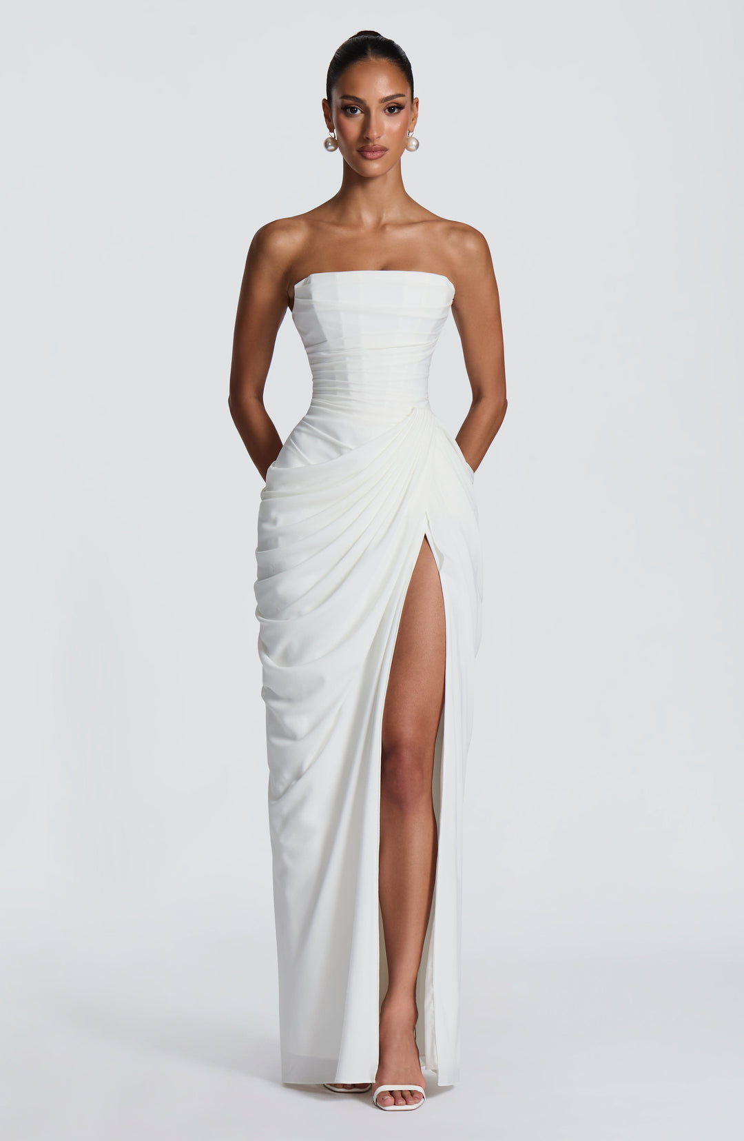 Lois strapless corset maxi dress with high slit