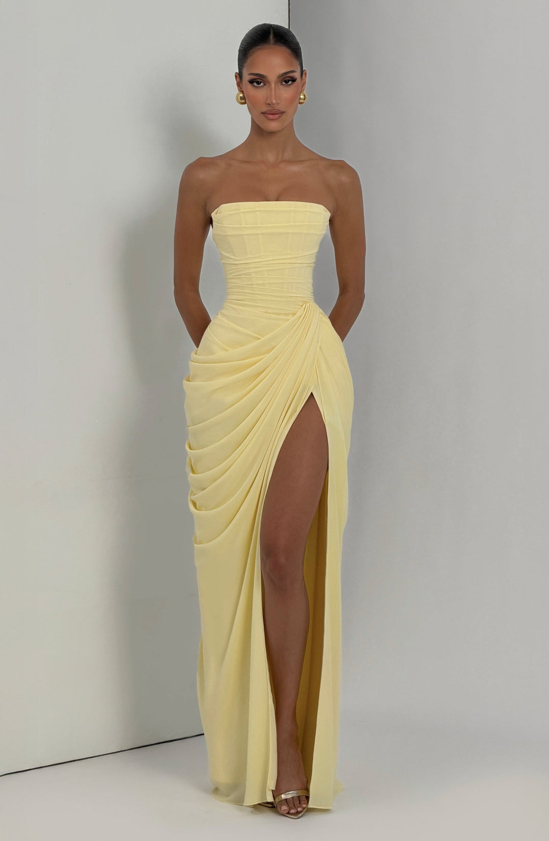 Lois strapless corset maxi dress with high slit