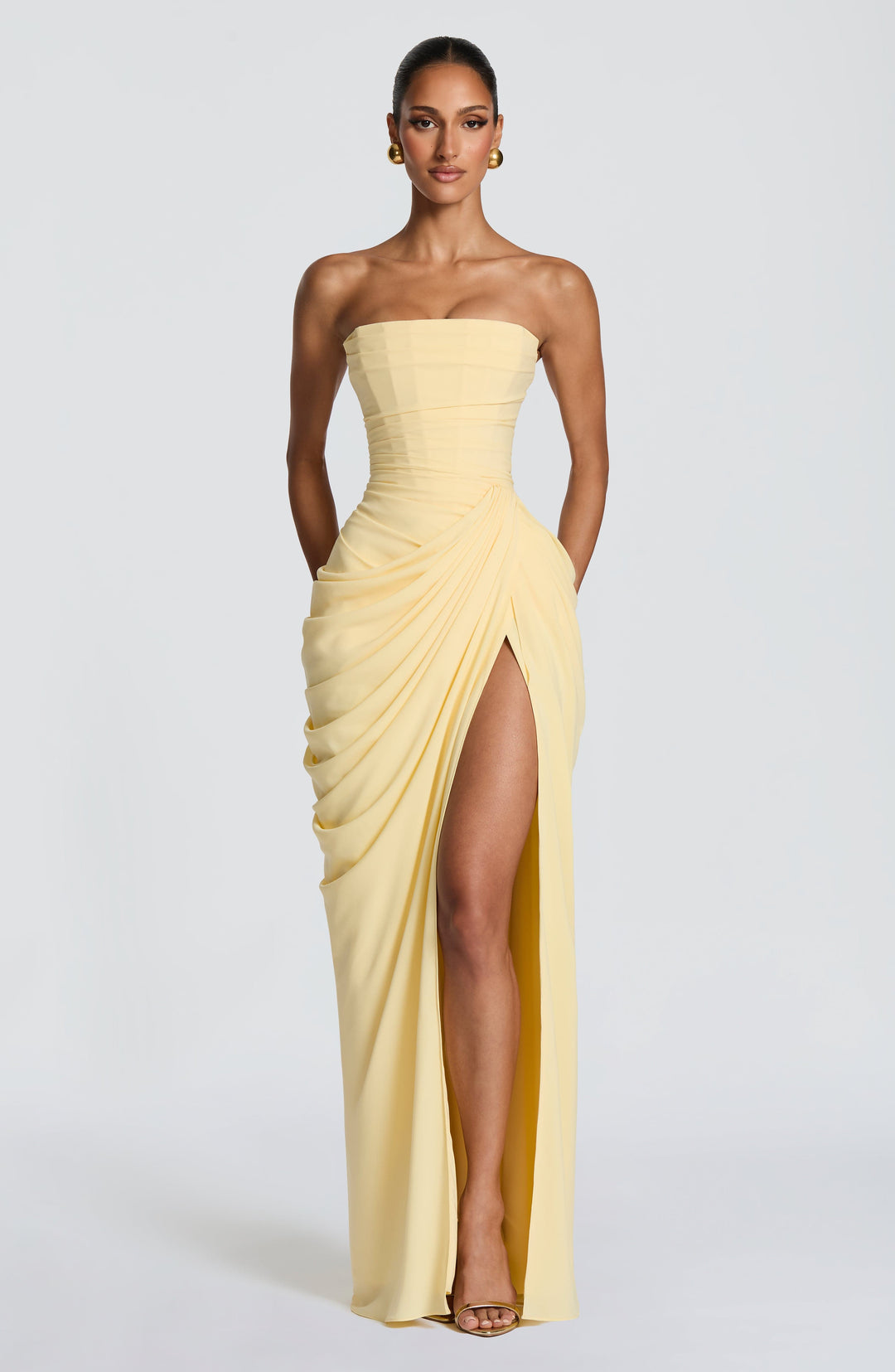 Lois strapless corset maxi dress with high slit