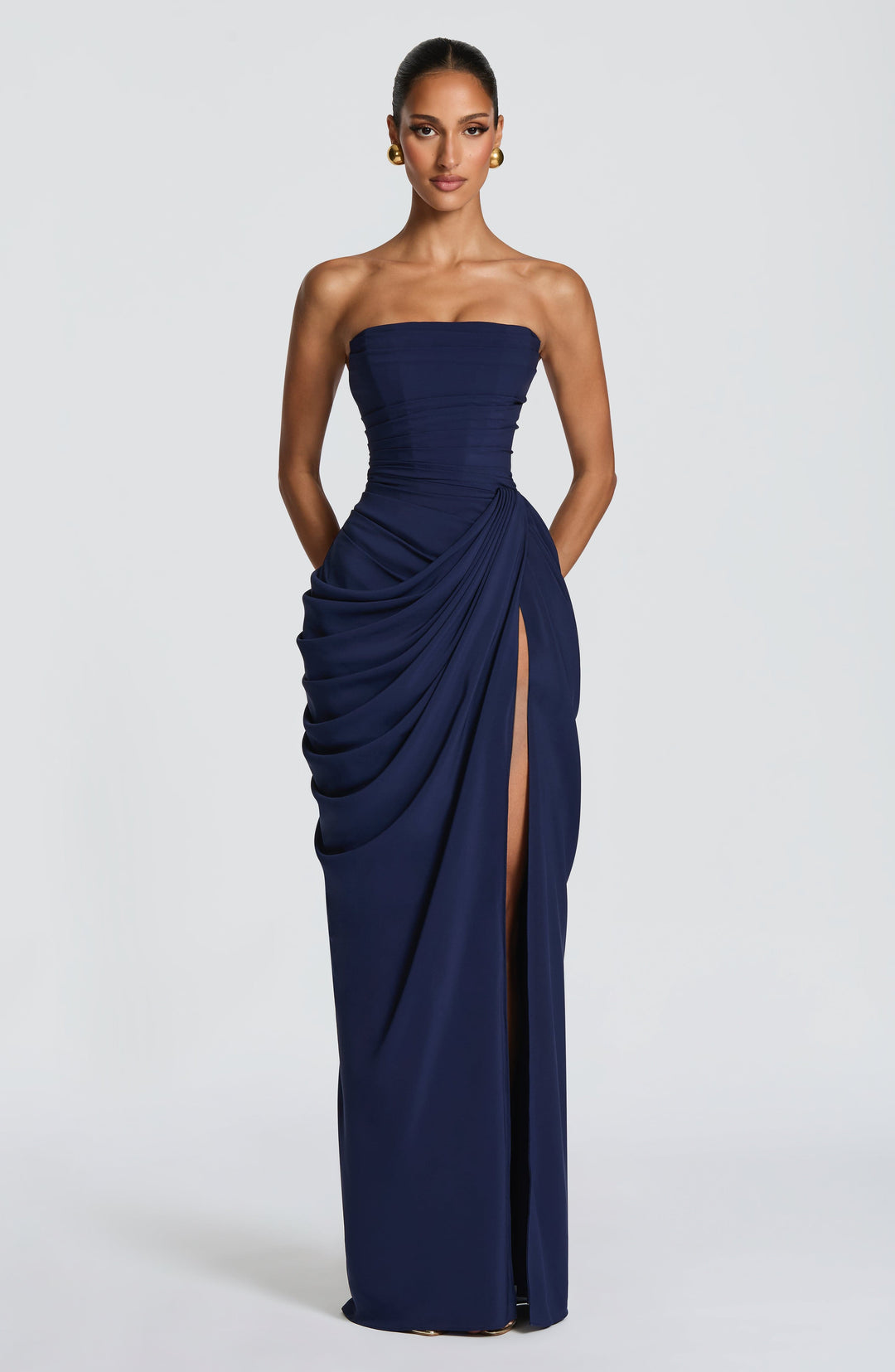 Lois strapless corset maxi dress with high slit