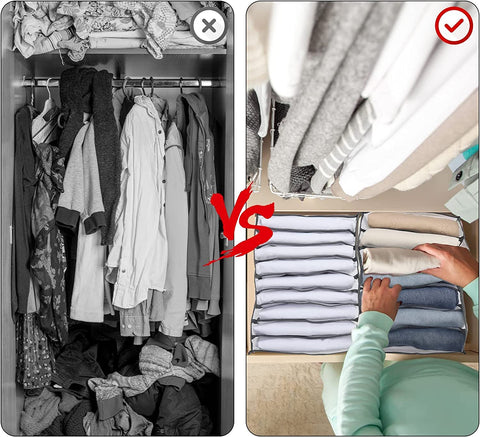 Wardrobe organizer bags for folded, crease-free clothes in drawers and wardrobes