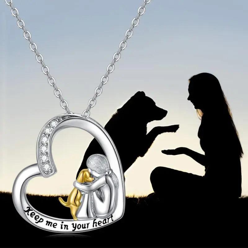 Sterling Silver Necklace – Heart & Dog Design with Zirconia