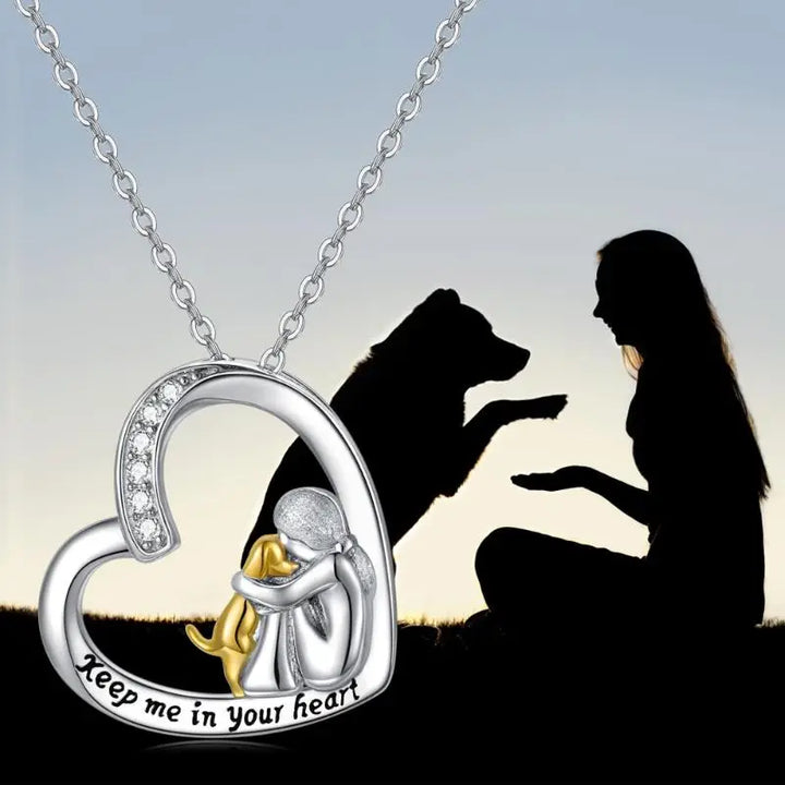 Sterling Silver Necklace – Heart & Dog Design with Zirconia
