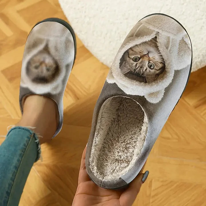 Cozy Slip-On Slippers with 3D Cat Face