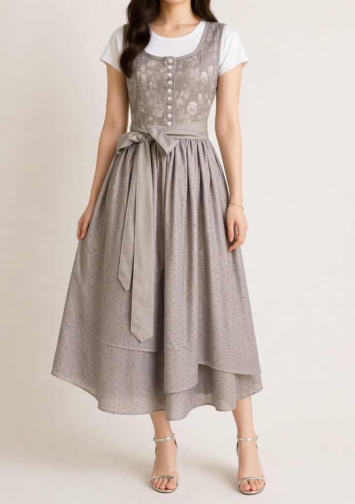 Women's Dirndl with Zip, Lace Sleeves and Waistband.