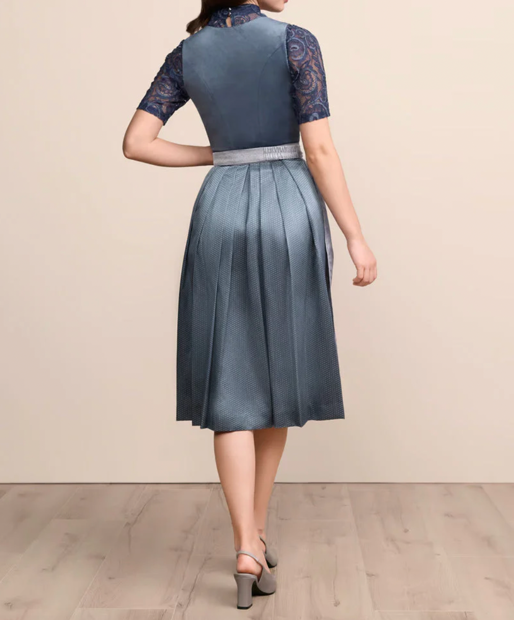 Women's Dirndl with Decorative Trim, Apron and Pleated Skirt