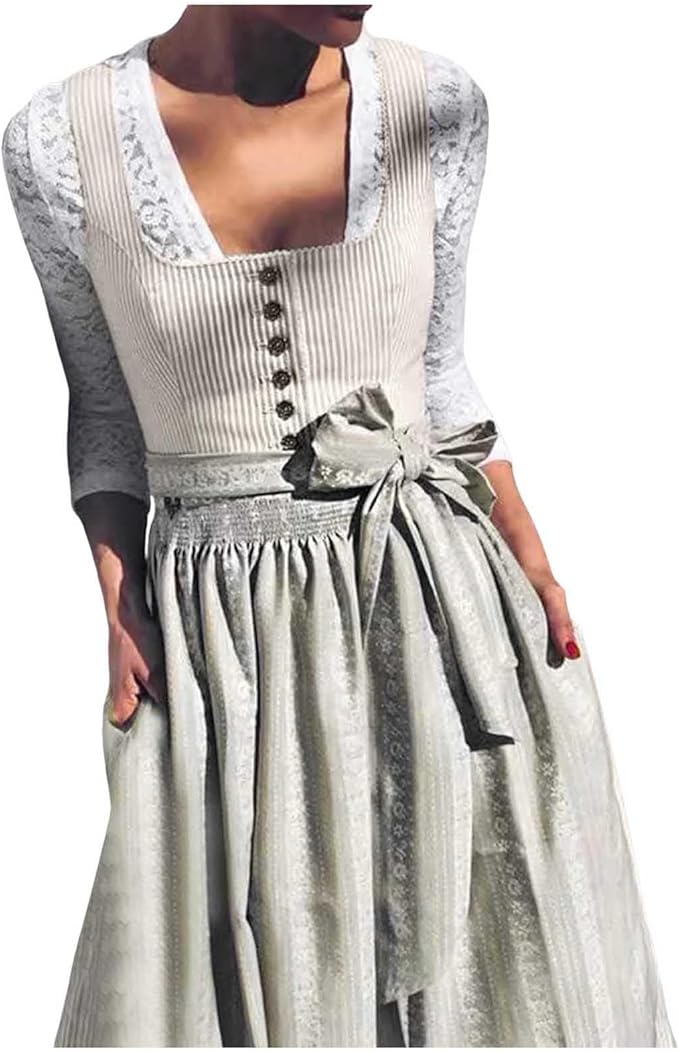 Women's Dirndl Set with Button Placket and Apron