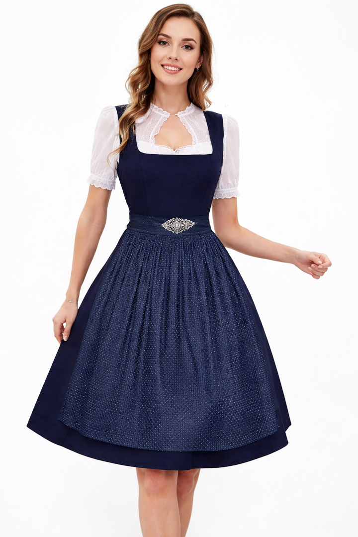 Women's Dirndl Set with Stand-Collar Blouse and Skirt