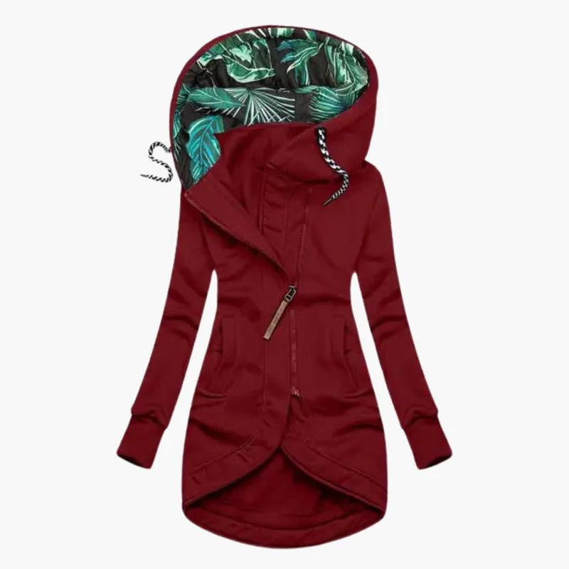 Women's long jacket with asymmetric zip