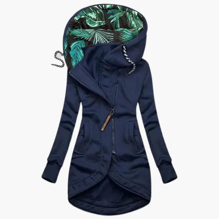 Women's long jacket with asymmetric zip