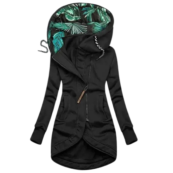 Women's long jacket with asymmetric zip