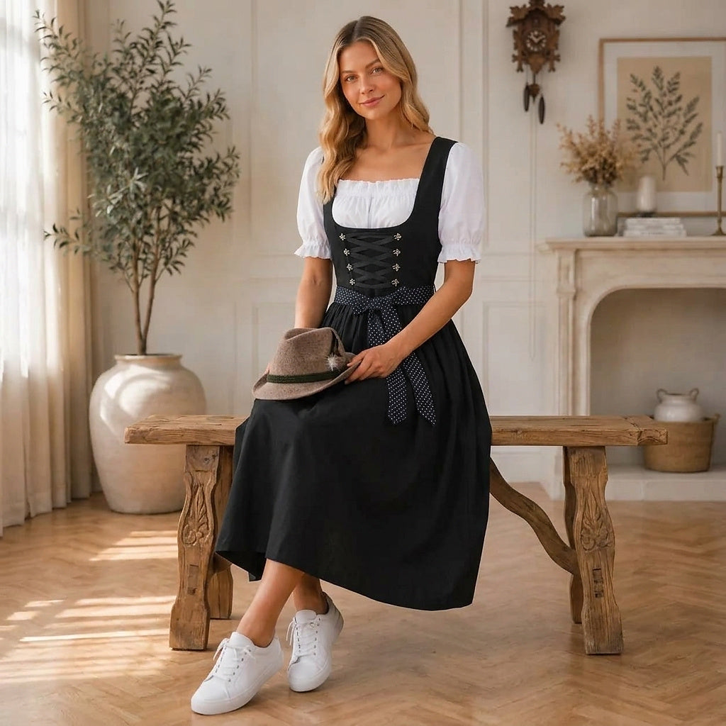 Women's Midi Dirndl with Lace-Up Bodice